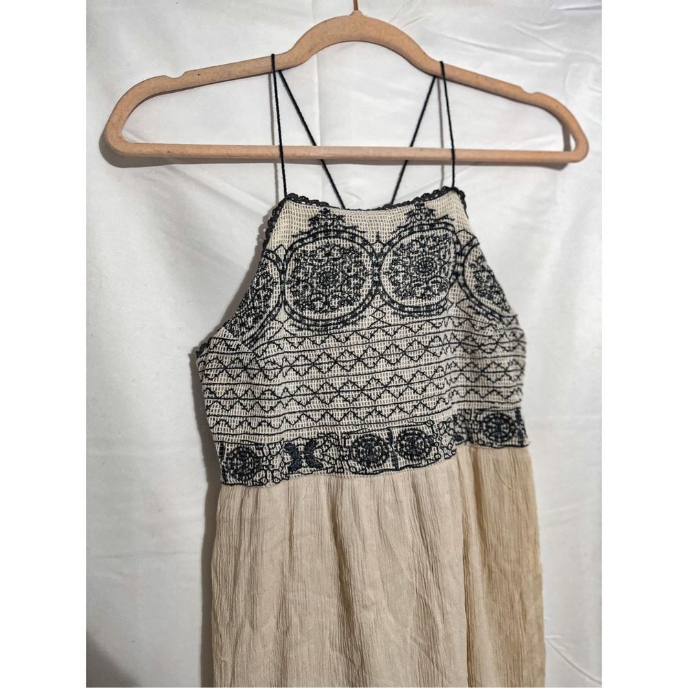 Bohemian Embroidered Halter Top - Black and Cream